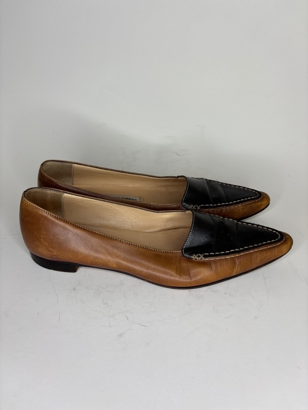 manolo blahnik Flats Shoes Loafers Women Size 38.5 US 7.5 Brown Leather Slip Ons